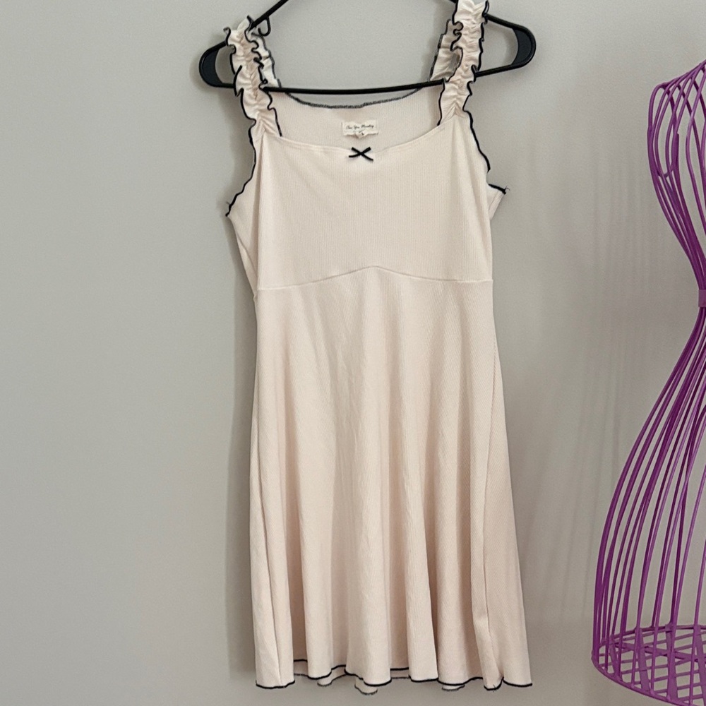 See You Monday Cream Dress with Black Trim